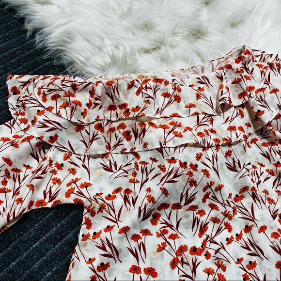 MAJE Laurane one-shoulder ruffled metallic fil coupé floral-jacquard top size 2 - Picture 7 of 11